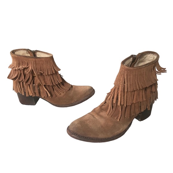 Freebird Belle Suede Leather Fringe Boho Brown Western Ankle Boot Fall Booties 7 - Picture 1 of 13